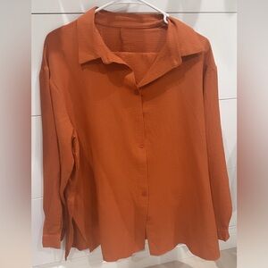 Rust Orange Button-Up Shirt and pant, co-ord set